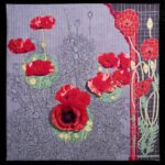 Idaho Poppies fiber art by Linda Syverson Guild