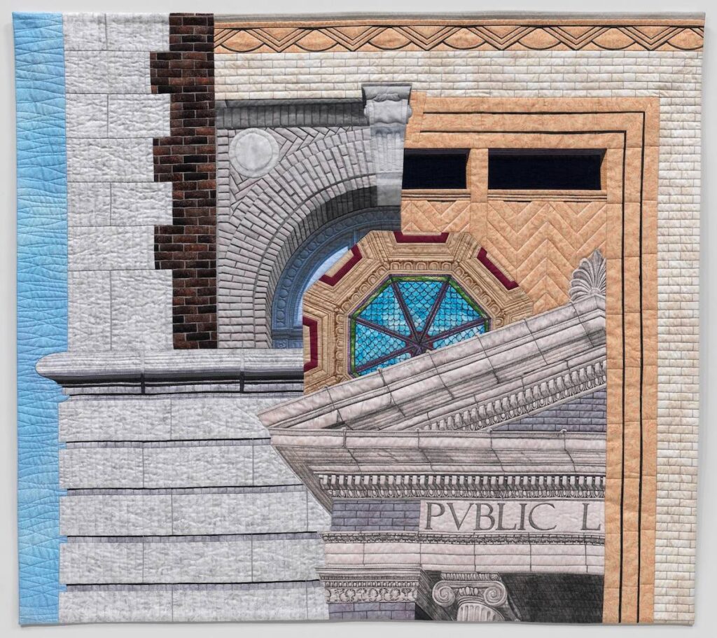 In Service to the Public fiber art by Linda Syverson Guild