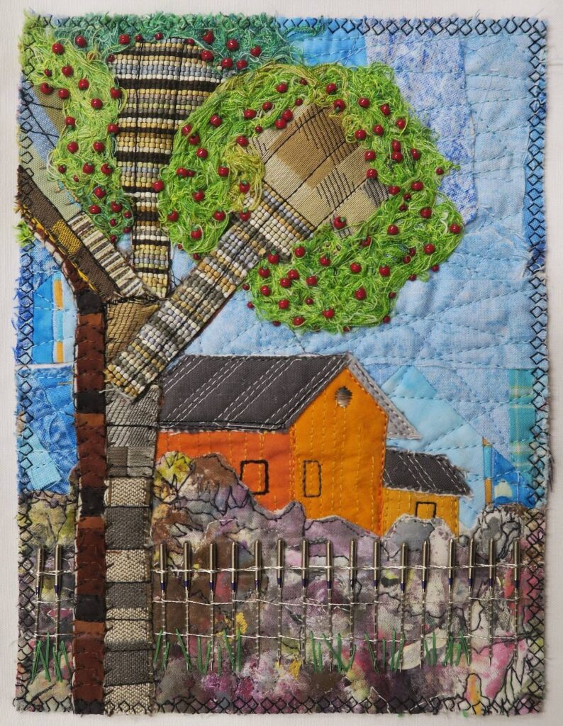 Orange House fiber art by Linda Syverson Guild