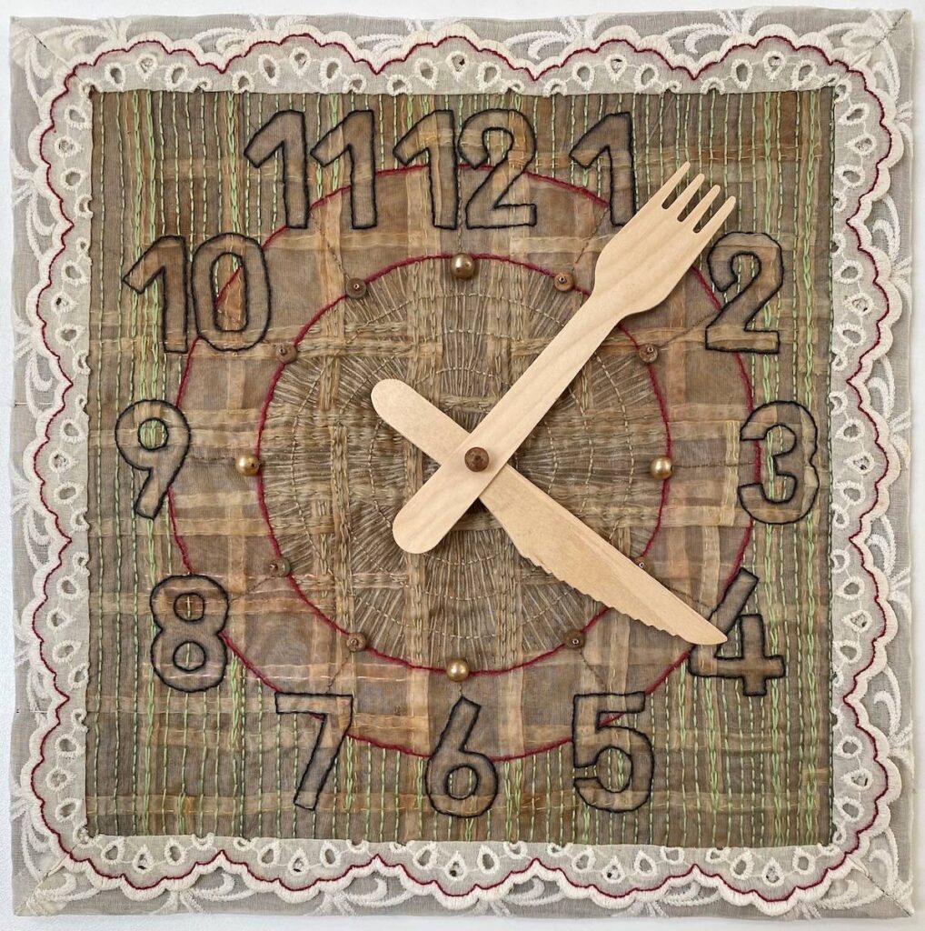 Tea Time fiber art by Linda Syverson Guild