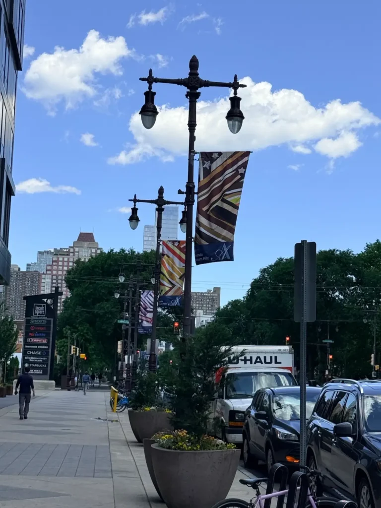 Another view of flags promoting Amanda Milz show