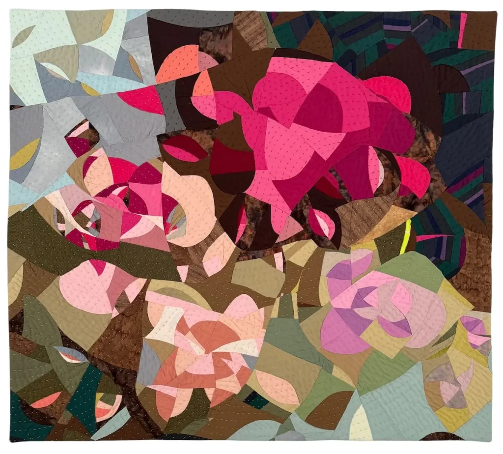 Art quilt with pink and browns by Amanda Milz