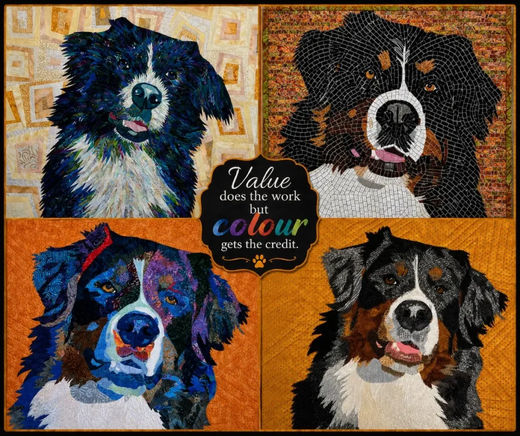 Four quilts showing how value does the work by Deborah Csongradi