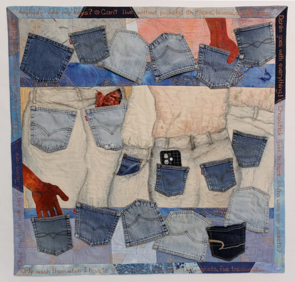 Back Pocket Blues fiber art by Candace Hackett Shively