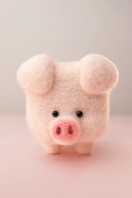 Pink pig needle felted by Chelsea Trousdale
