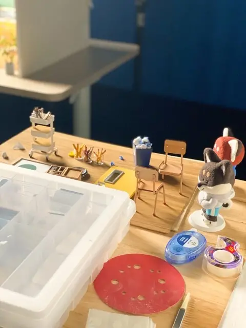 Showing the elements coming together to create a set for the needle felted creatures by Chelsea Trousdale