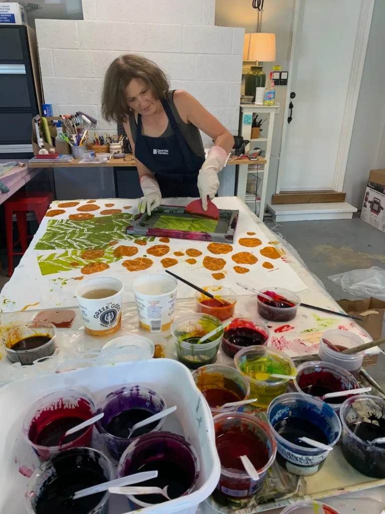 Chris Berry printing fabric with thickened dyes