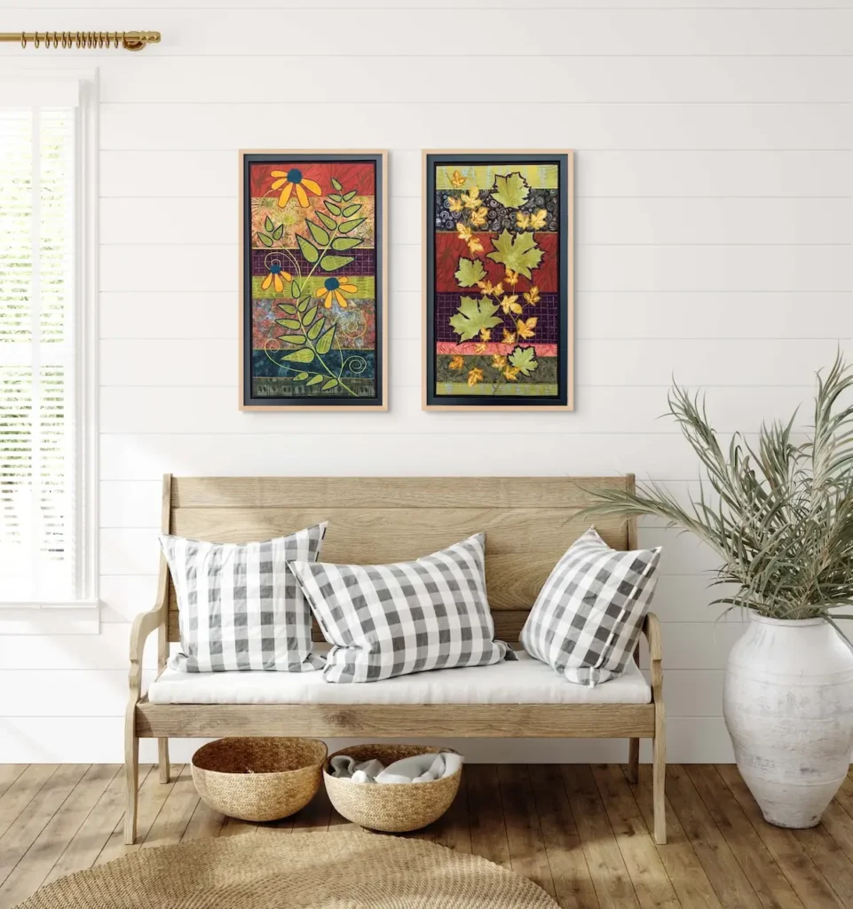 Maple Leaves and Black-Eyed Susans fiber art by Chris Berry