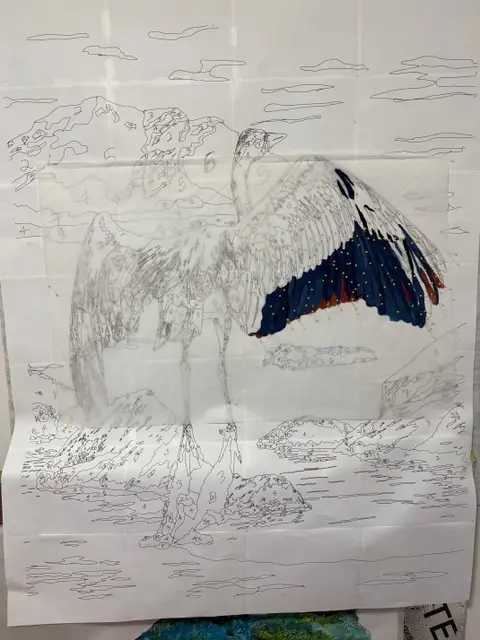 Work in progress on Deborah Csongradi crane quilt