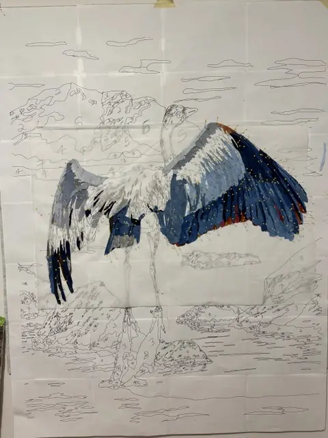 Continuing work in progress in Deborah Csongradi crane quilt
