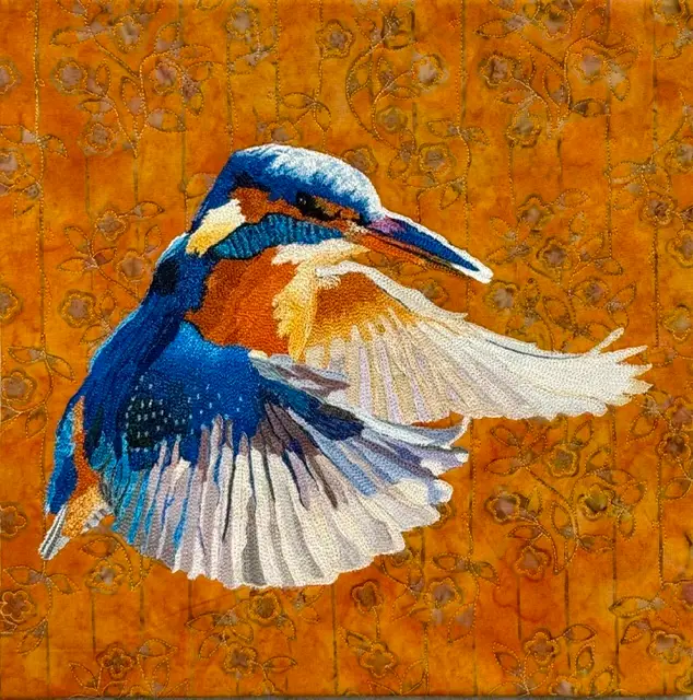 Crane in flight quilt made by Deborah Csongradi