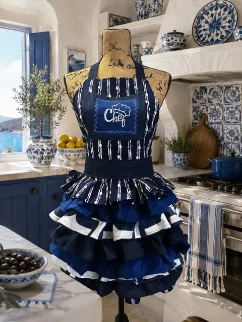 Blue upcycled apron by Jane Claus