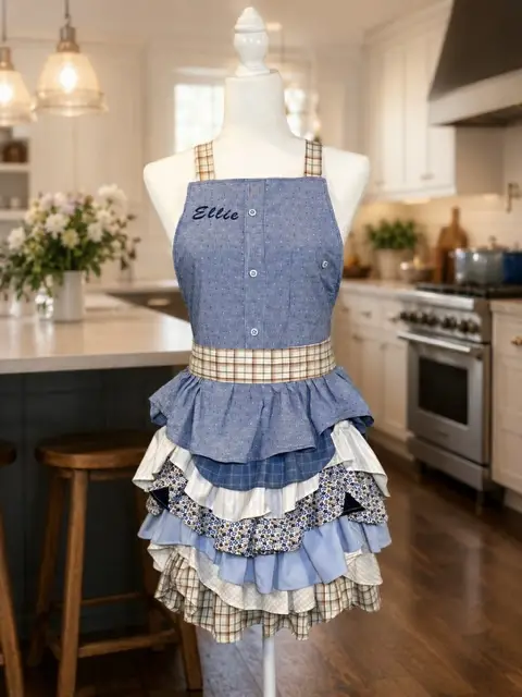 Upcycled shirt apron by Jane Claus