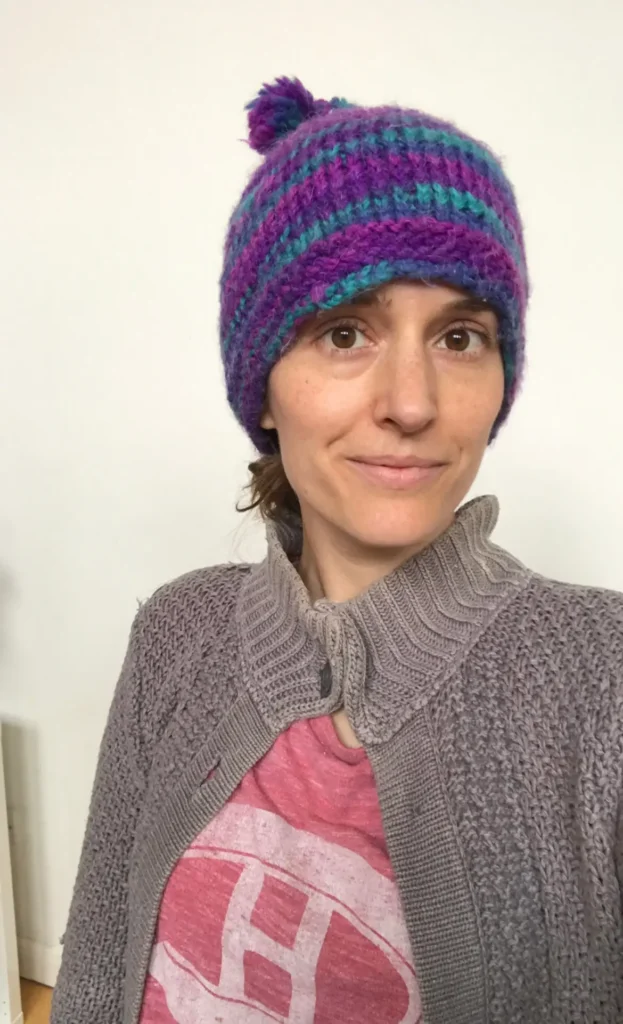 Karla Courtney in her triangle hat