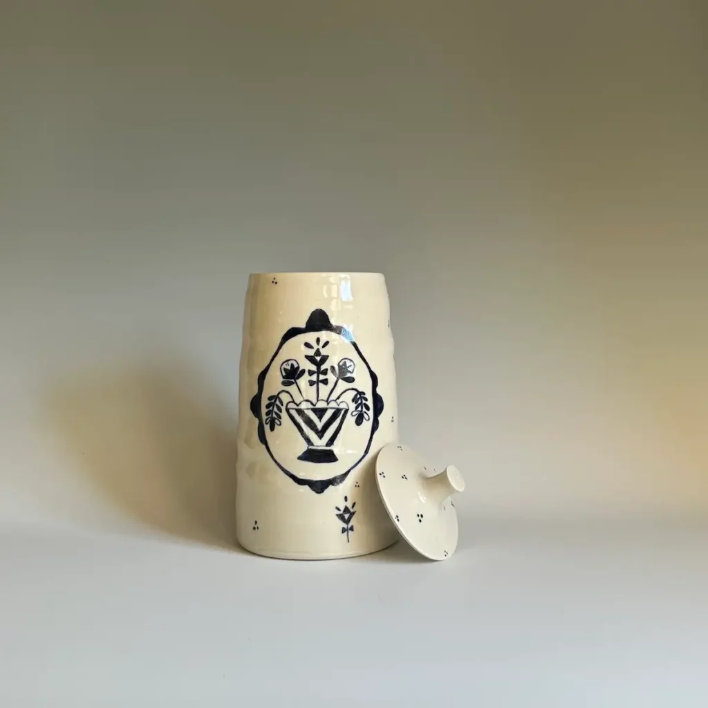 Pottery canister with lid made by Summer Brendlinger