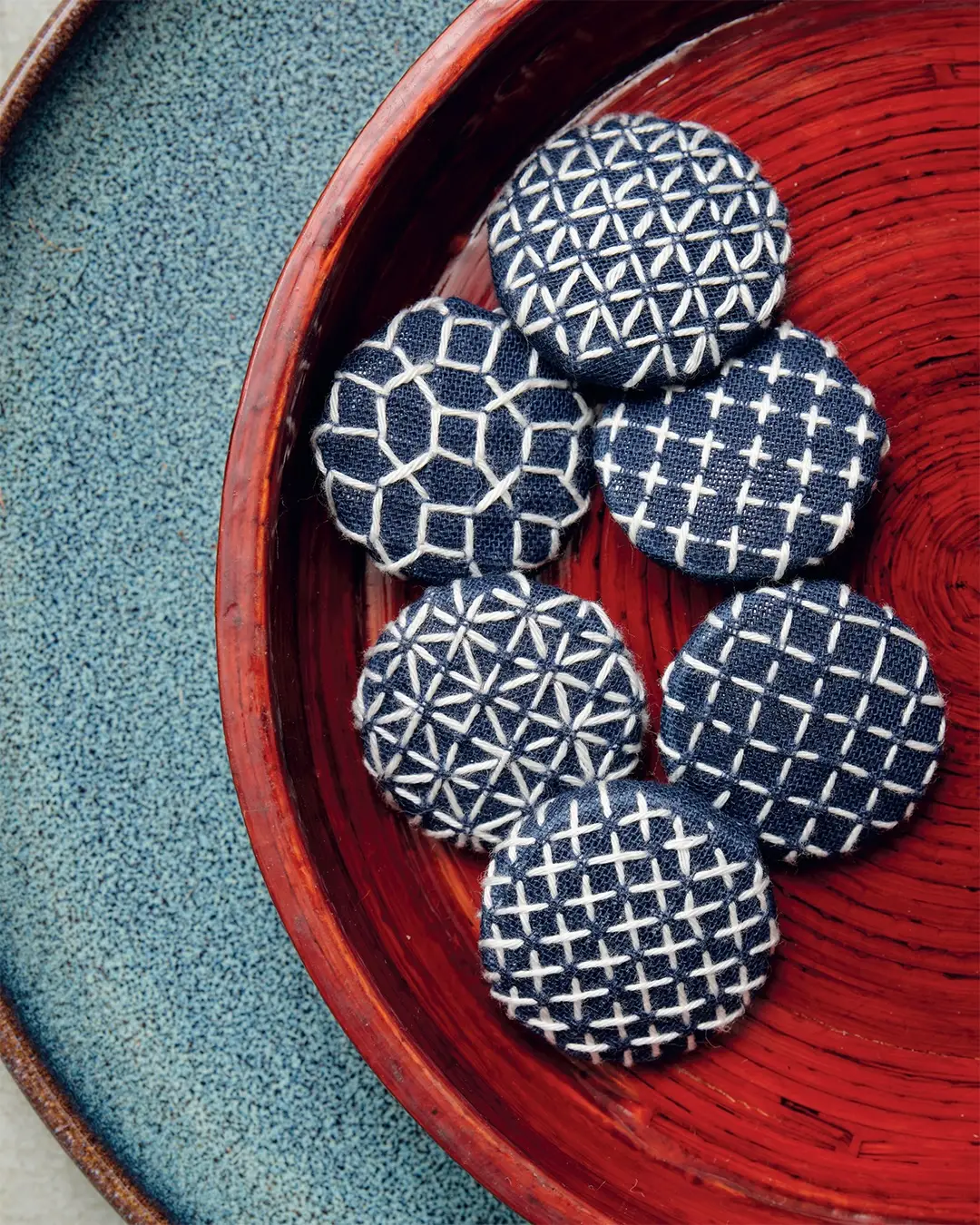 Sashiko buttons made by Susie Johns