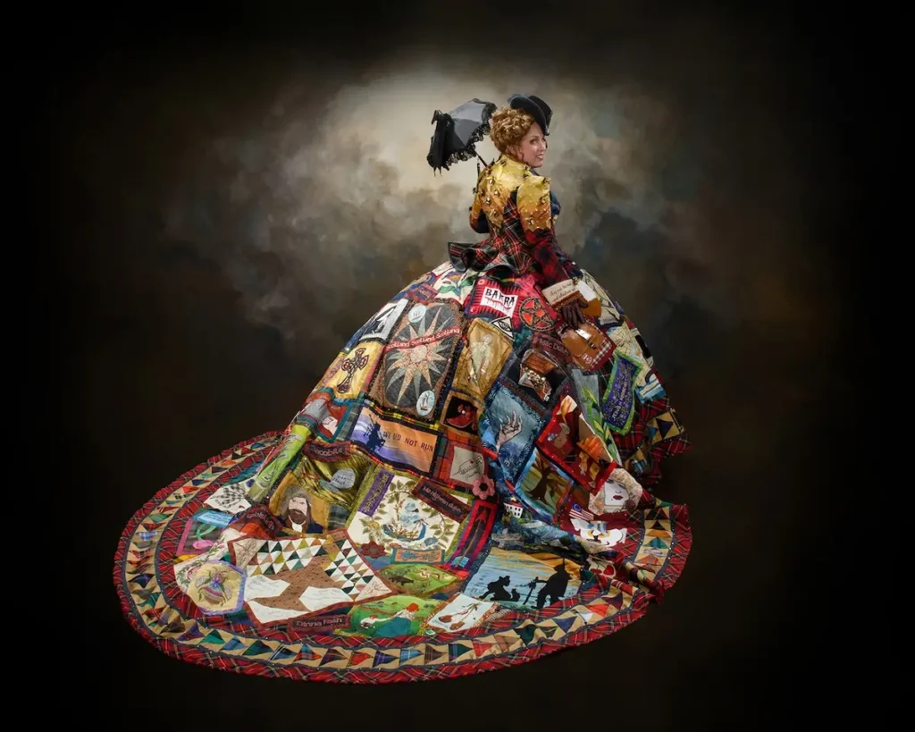Side view of patchwork dress made by Teri Biglands