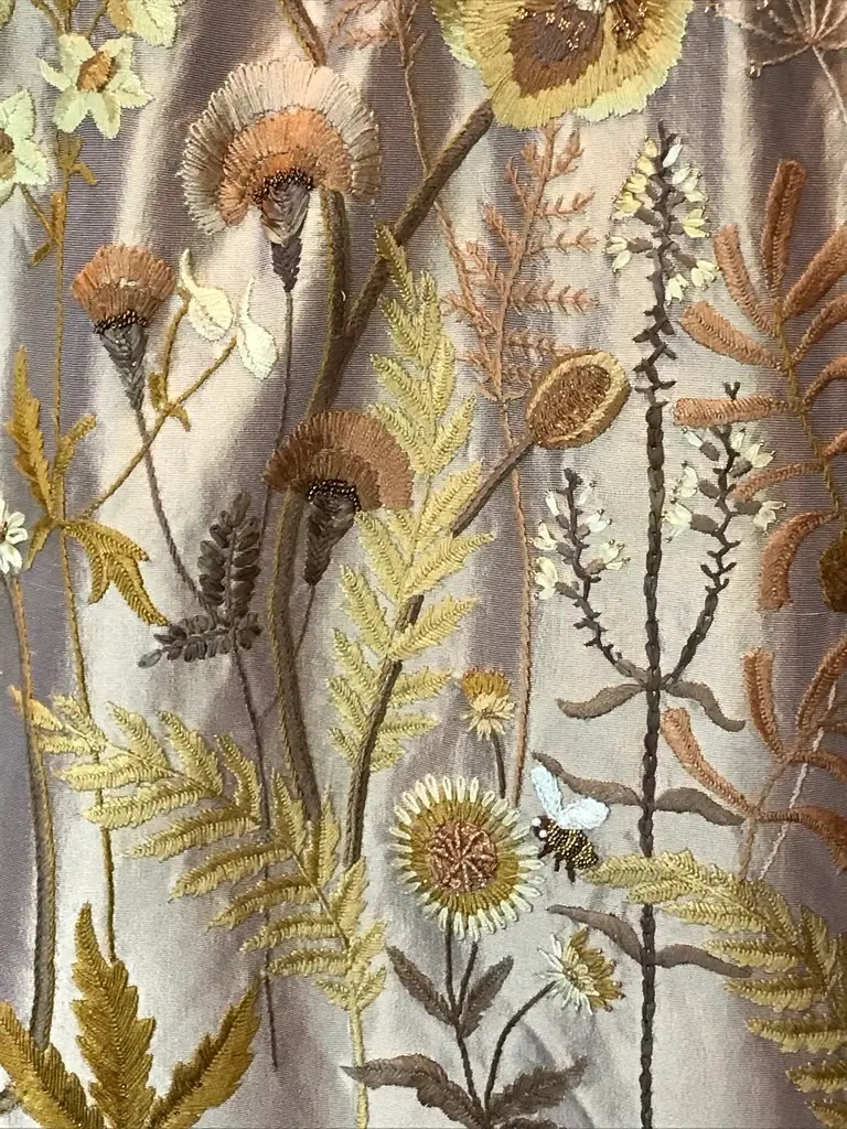 Close up of skirt embroidery by Teri Biglands