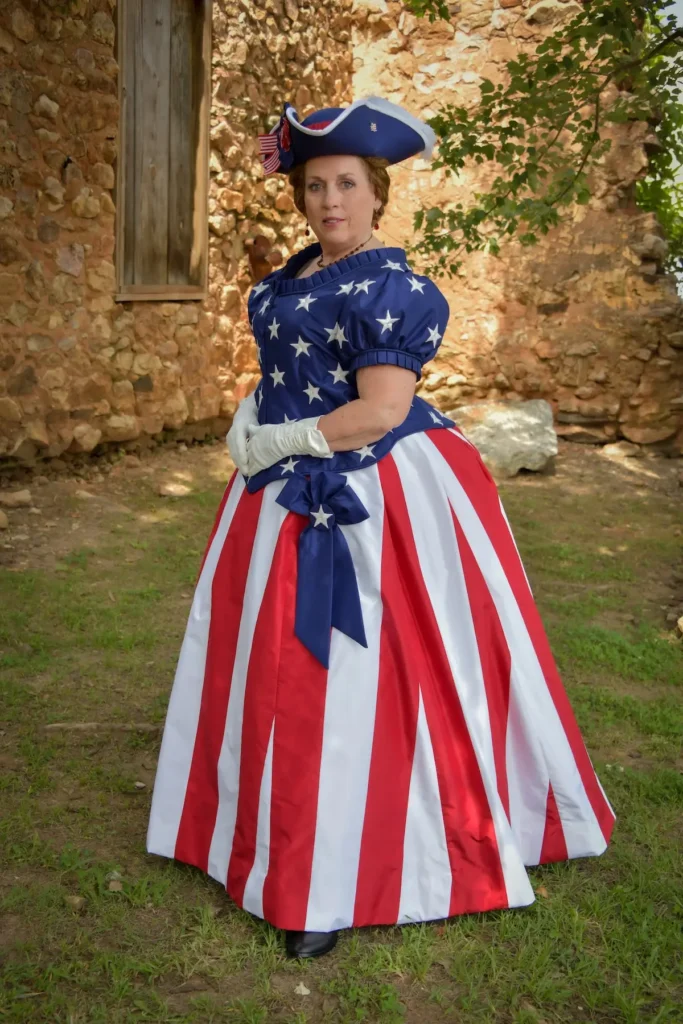Side view of Teri Biglands in her Miss Liberty outfit