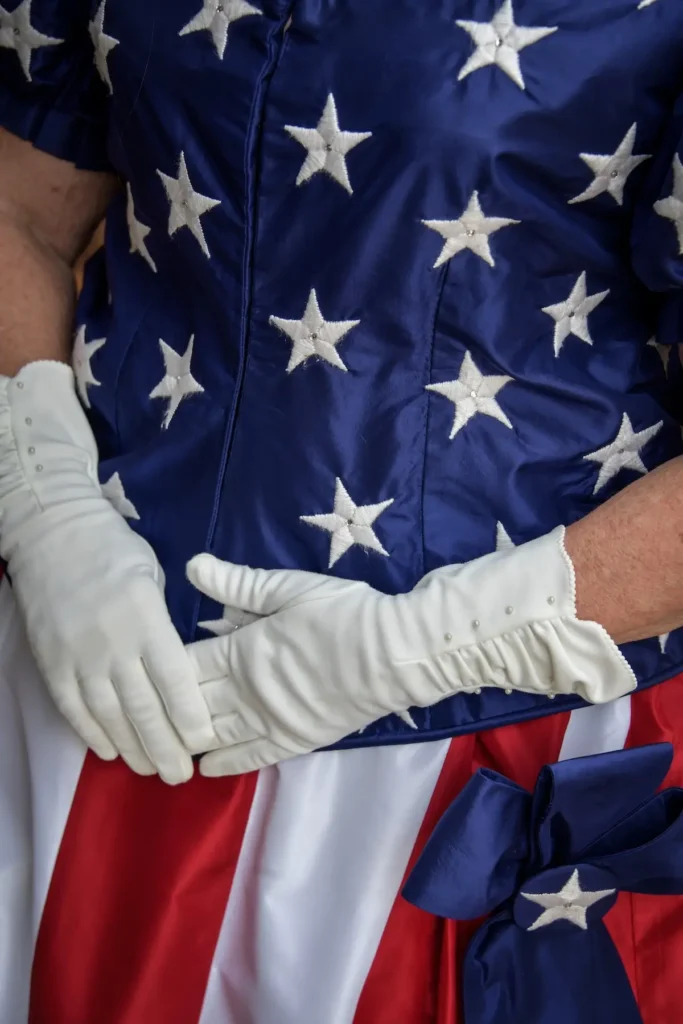 Close up of gloves for Miss Liberty by Teri Biglands