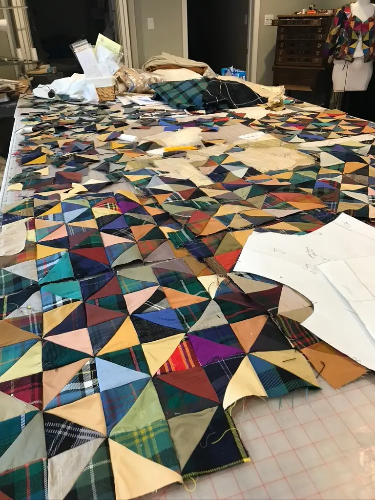 Teri Biglands sewing table with work in progress