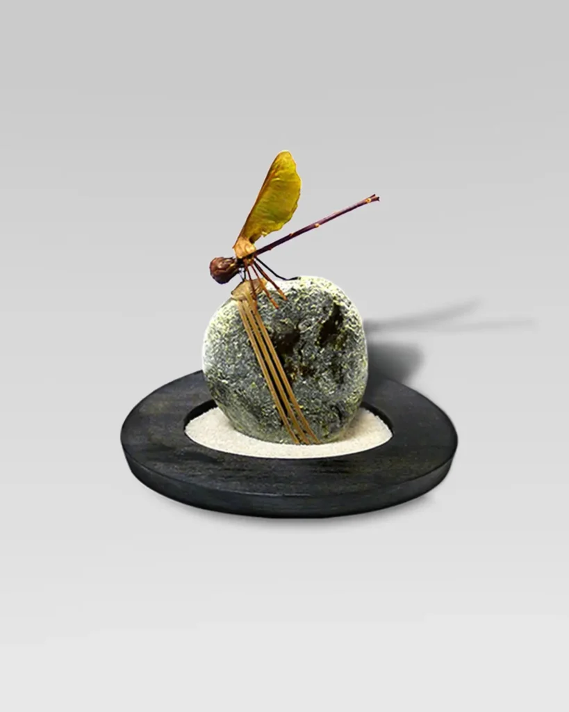 Dragon Fly Maple Seed stone art by Bonnie Kuhr