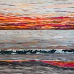 Sunset over the ocean fabric art by Cynthia Minoli