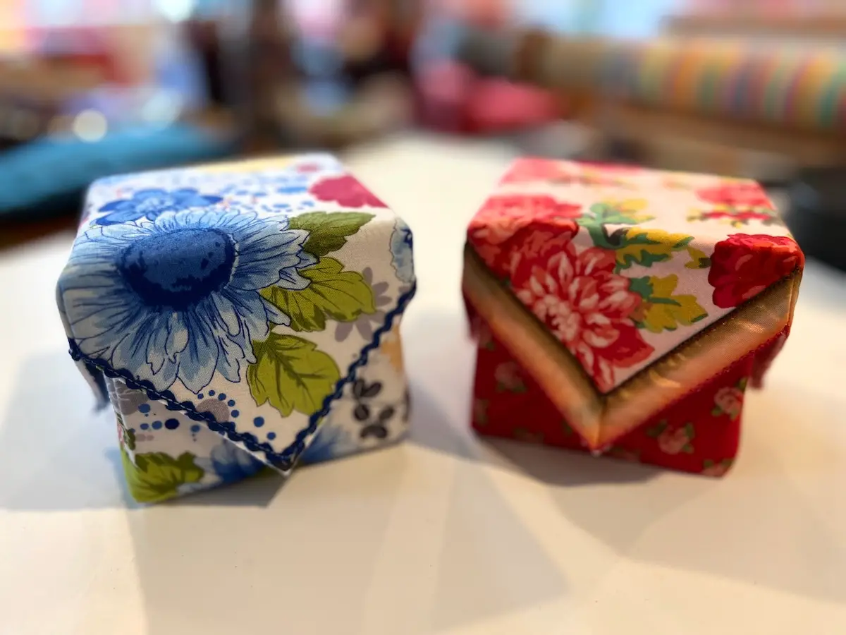 Two fabric boxes finished side by side