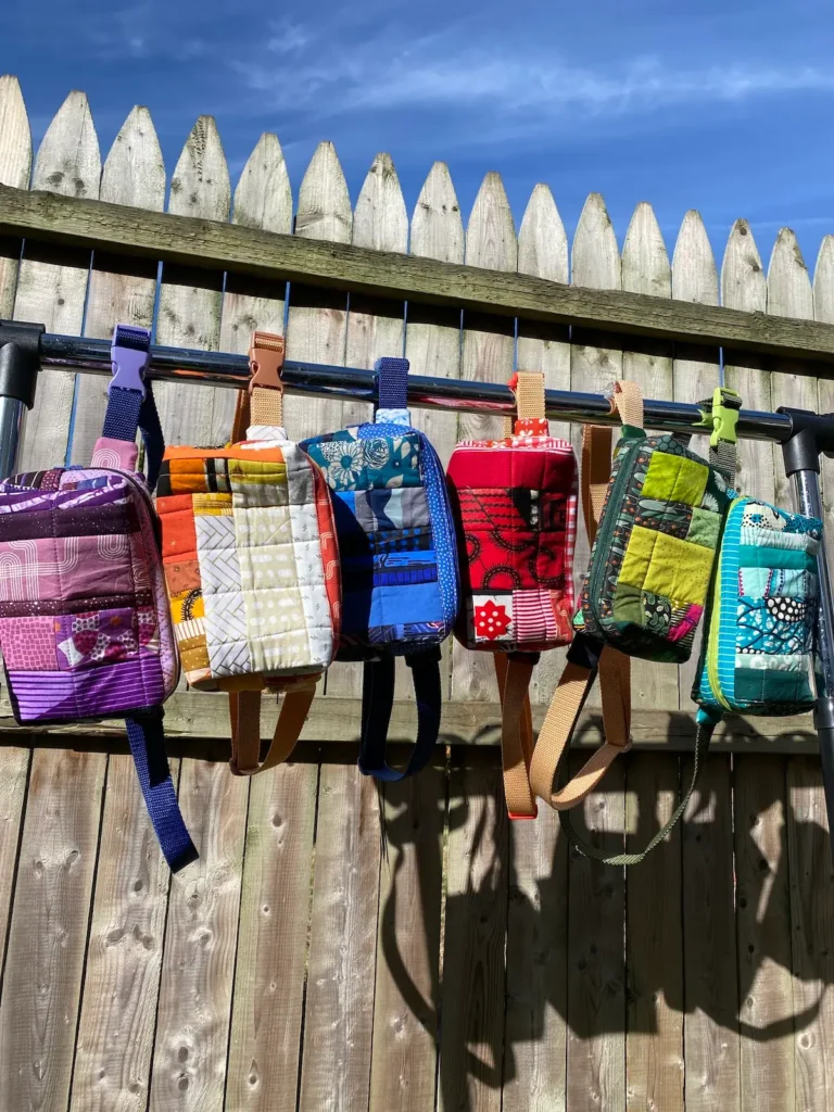 Fanny packs on a line made by Krystle Merchant