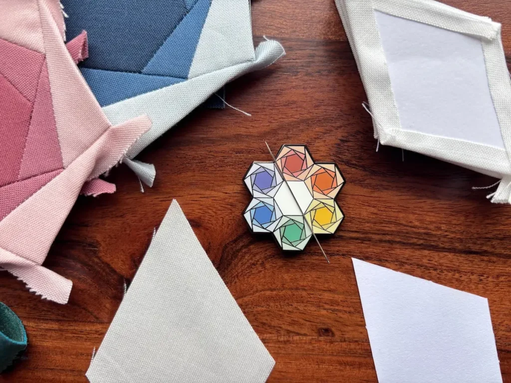 Needle minder and EPP diamonds by Marie-Elise McNeeley