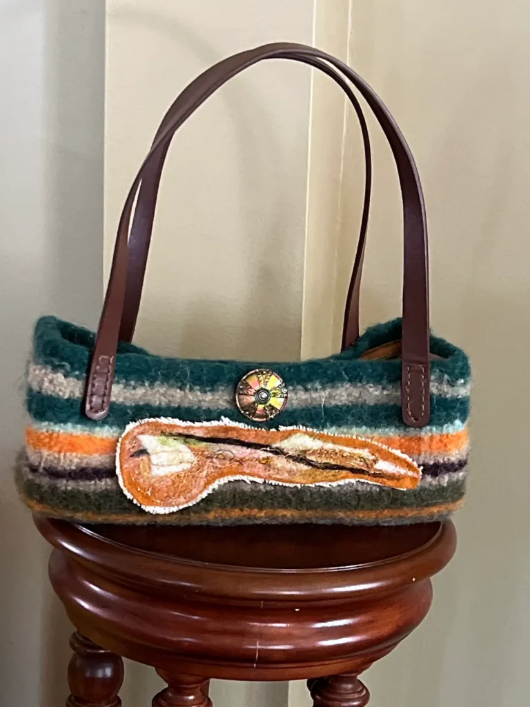 Felted bag in green, grey and orange by MaryAnne Lupinetti