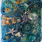 Turquoise beaded and embroidered fiber art by MaryAnne Lupinetti