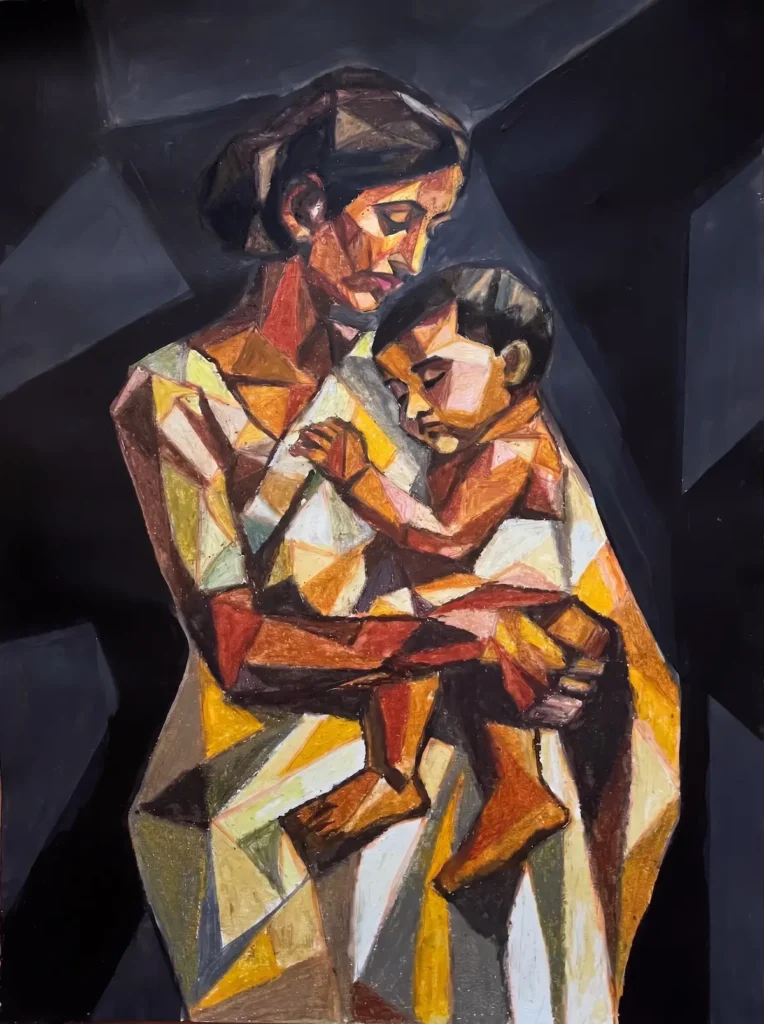 Mother holding a baby painting by Mihira Karra