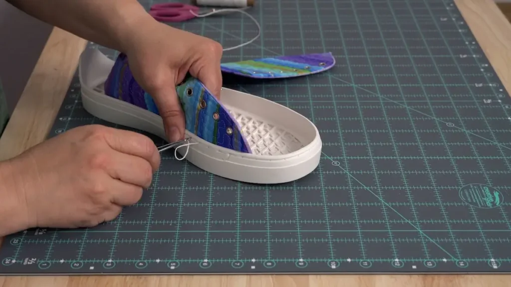 Part 2 of showing how to sew the patchwork to the sole by Natalie Buxkemper