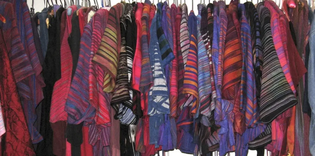 Sara Lambs closet full of hand woven clothes