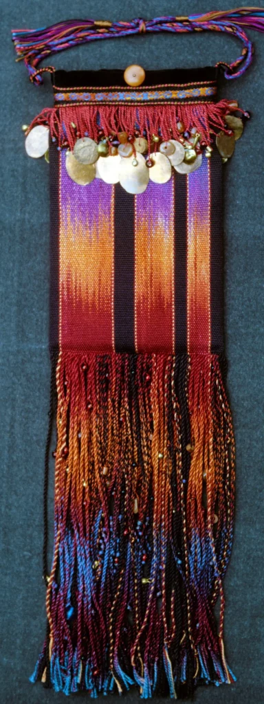 Coin purse with silk beads made by Sara Lamb