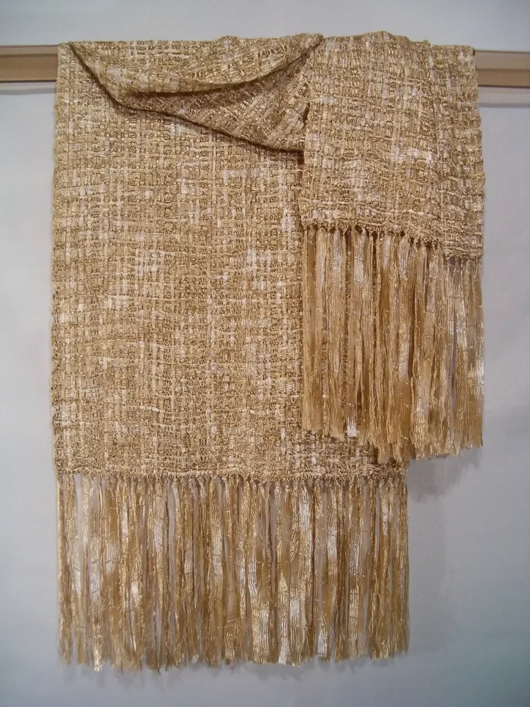Camel and white woven scarf by Vanina Bujalter