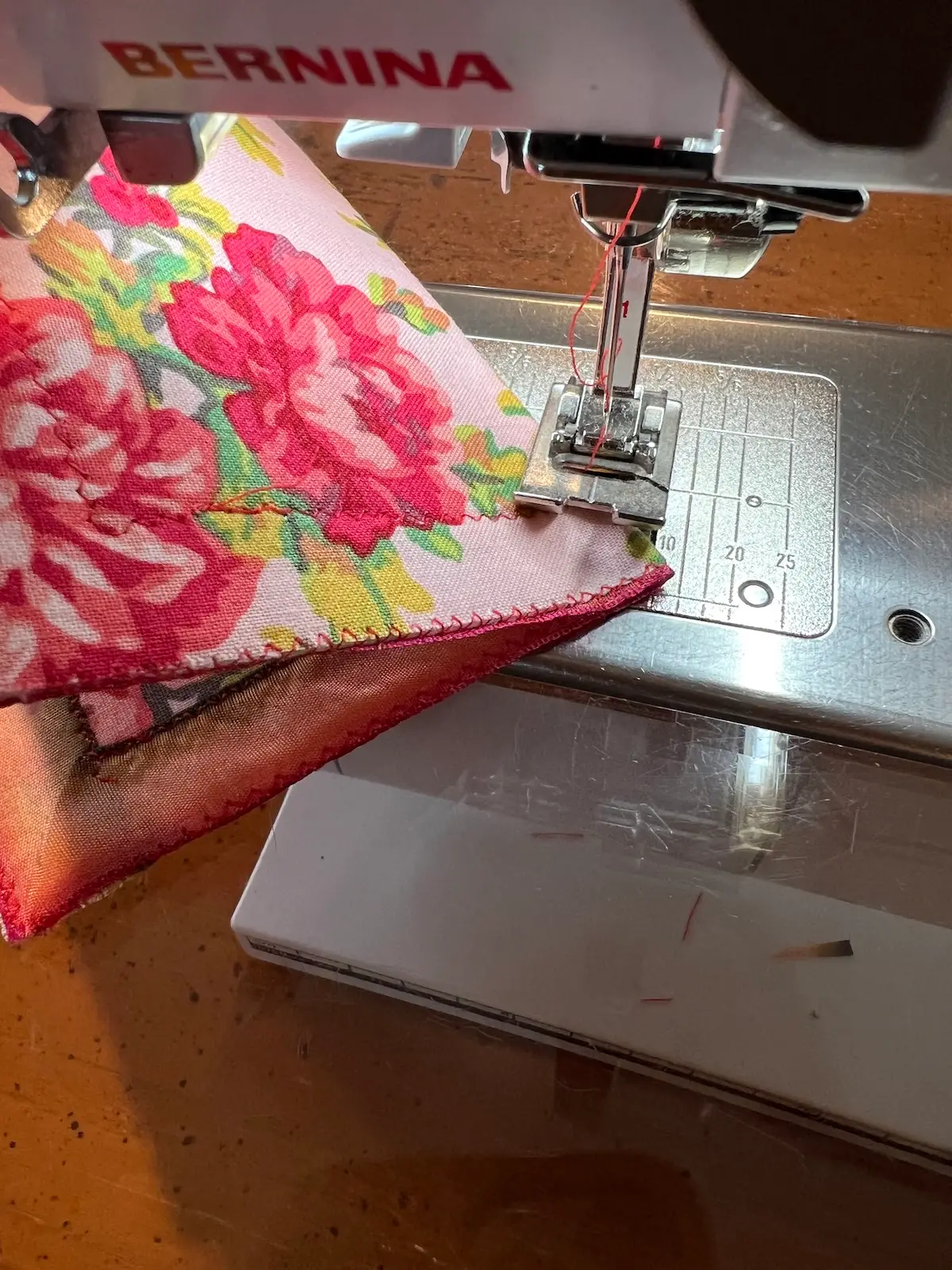Starting to sew the corners for the box top