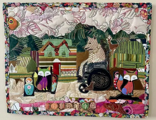 Foxy Ladies fiber art by Audrey Hyvonen
