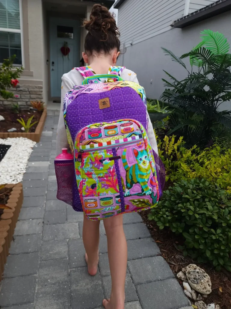 ByAnnie backpack on a girls back made by Courtney Mulvey