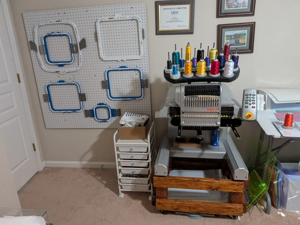 Karen Kuranda embroidery machine in her studio
