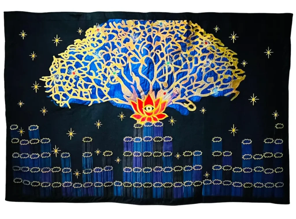 Awaking: Bridging Science and Spirituality fiber art by Karen Kuranda