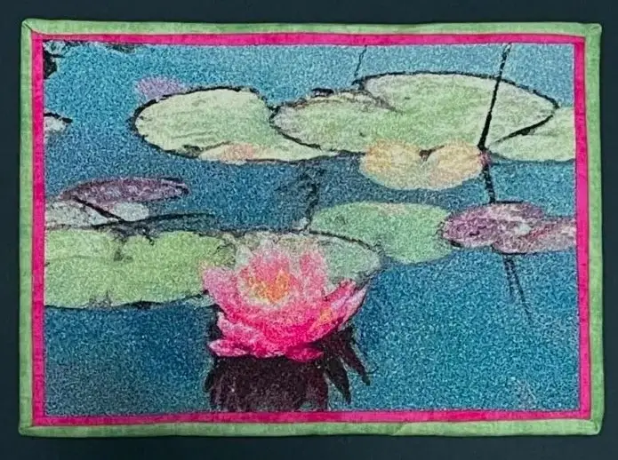 Water Lily on the Pond fiber art by Karen Kuranda