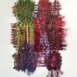 Neon Roots fiber art weaving by Libby Raab