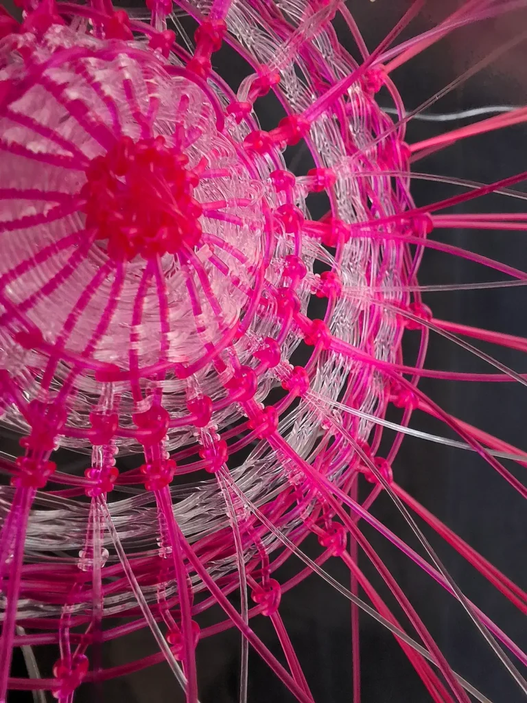 Detail of floral circle weave by Lucy Sugden