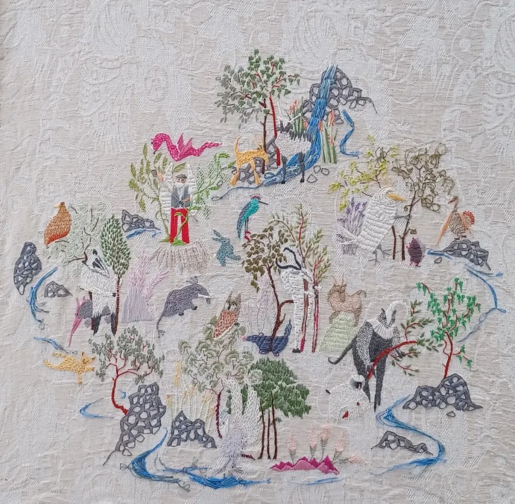 The Sentinels fiber art by Lynda McDonald