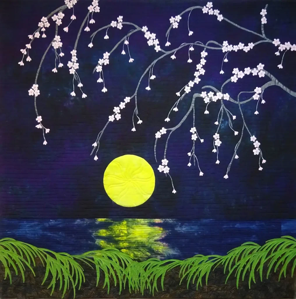 Moon Blossoms fiber art by Rachel Derstine