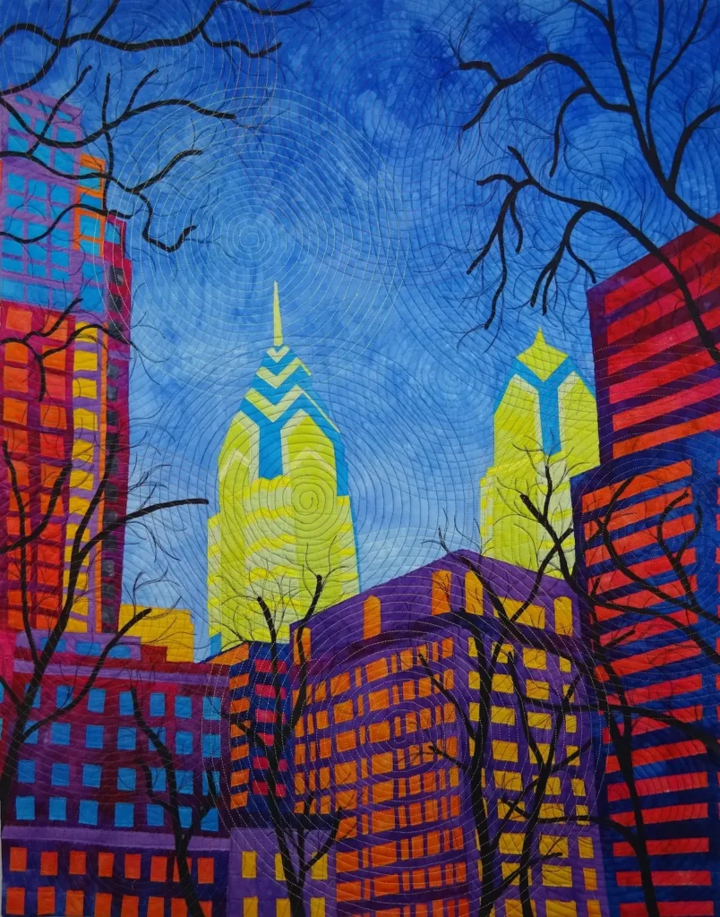 Rittenhouse Winter fiber art by Rachel Derstine