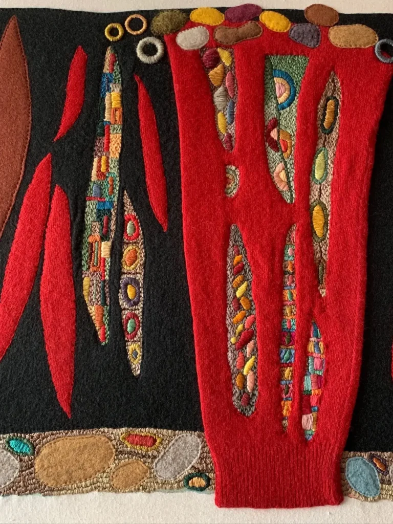 Decorating the Cuts fiber art by Sabine Kaner