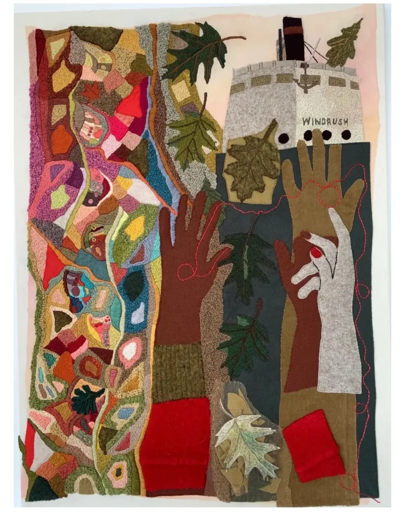 When the Boat Comes In fiber art by Sabine Kaner